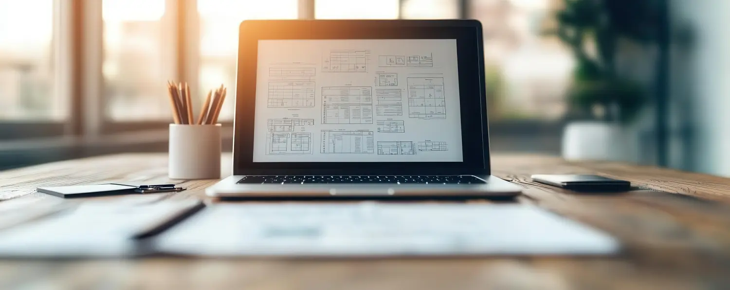 Consulting, Engineering, Tools (Werkzeuge) und Anlagen, Unternehmensberatung, Eine Nahaufnahme des Laptops eines Beraters mit einem detaillierten Projektplan, Laptop mit Projektplan und Beratungstools